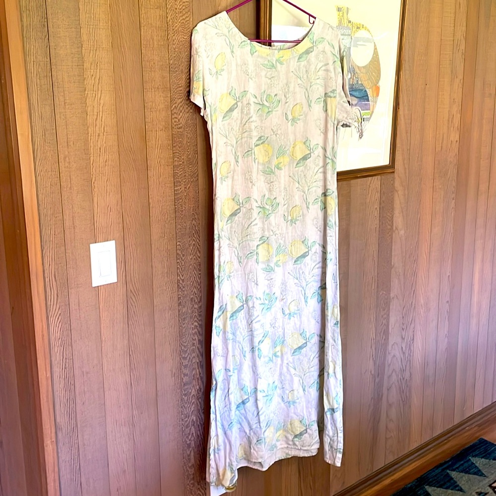 Kiki Vintage Maxi Dress Lemon and Pear Blossom Print